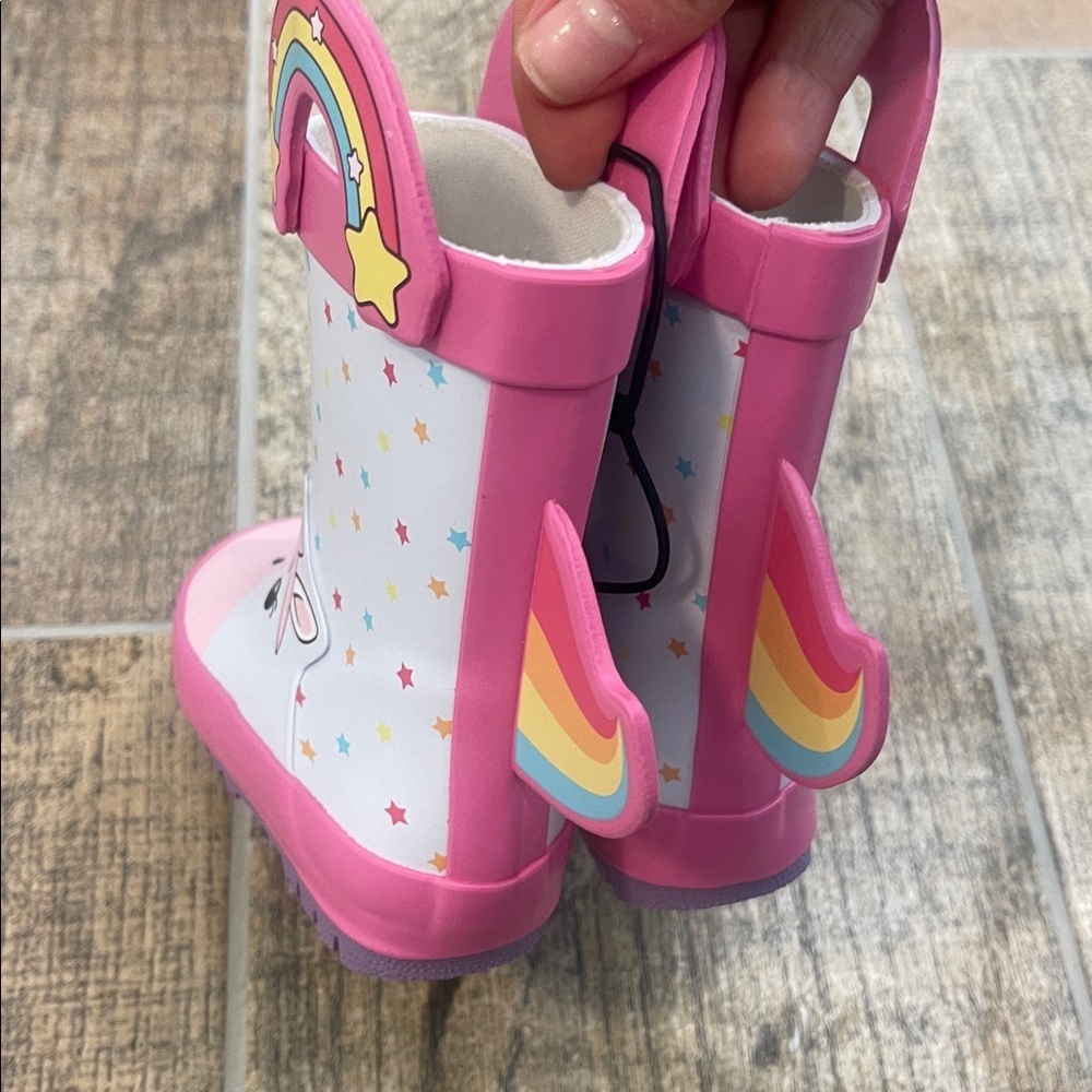 NWT Girls Unicorn Rainbow Rain Boots Pink Size 21 / US 5 - Picture 4 of 10